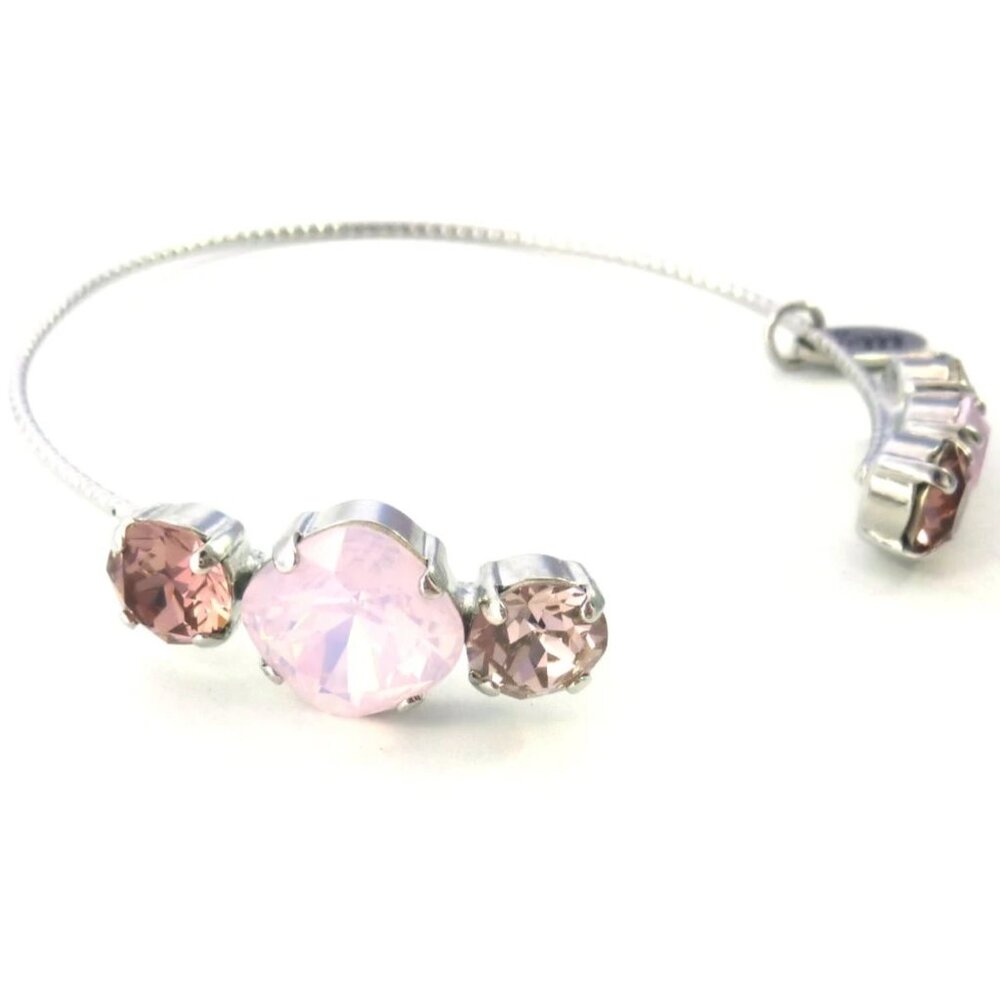 Adjustable Bangle Bracelet made with Genuine Austrian Crystals, Rose Water Opal